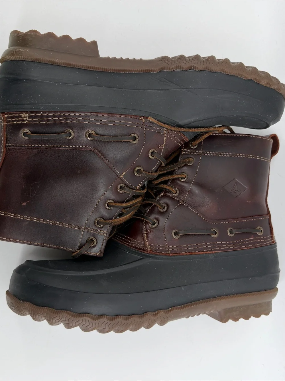 Sperry Brown Leather and Black Rubber Lace-Up Duck Boots